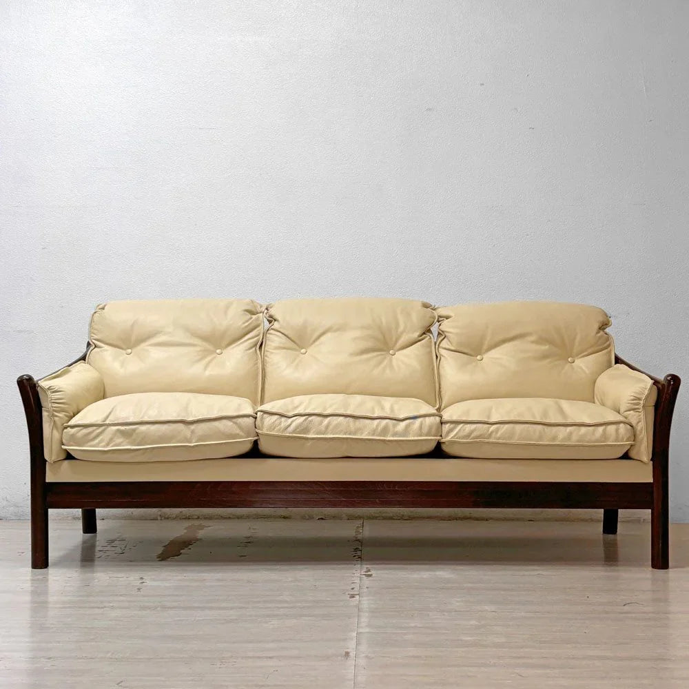スカンジナビアビンテージ Scandinavian Vintage 3Pソファ 本革 ビーチ材 北欧 Lloyd's Antiques取扱 現状品 ●