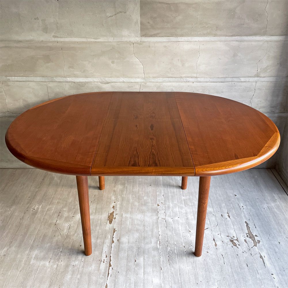 デンマークビンテージ Danish Vintage チーク材 エクステンション ダイニングテーブル ラウンド/ オーバル 伸長式 北欧家具 ♪