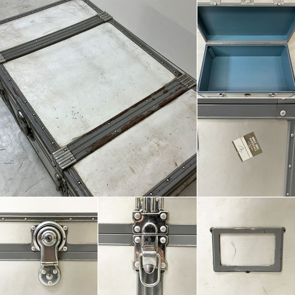 ビンテージ ジュラルミンケース アルミ製 トランク ローテーブル インダストリアルデザイン 工業系 店舗什器 B ●