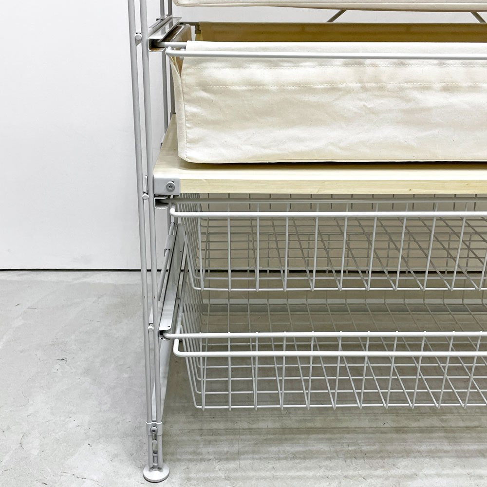 無印良品 MUJI スチールユニットシェルフ 5段 W84 H120㎝ 木製棚板 帆布 ワイヤー バスケット 4杯 ●
