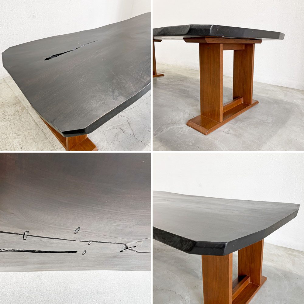 BC工房 ダイニングテーブル LDテーブル 無垢材 一枚板 節  W240cm 天板厚約5cm 和モダン オーダー品 クラフト家具 店舗什器 〓