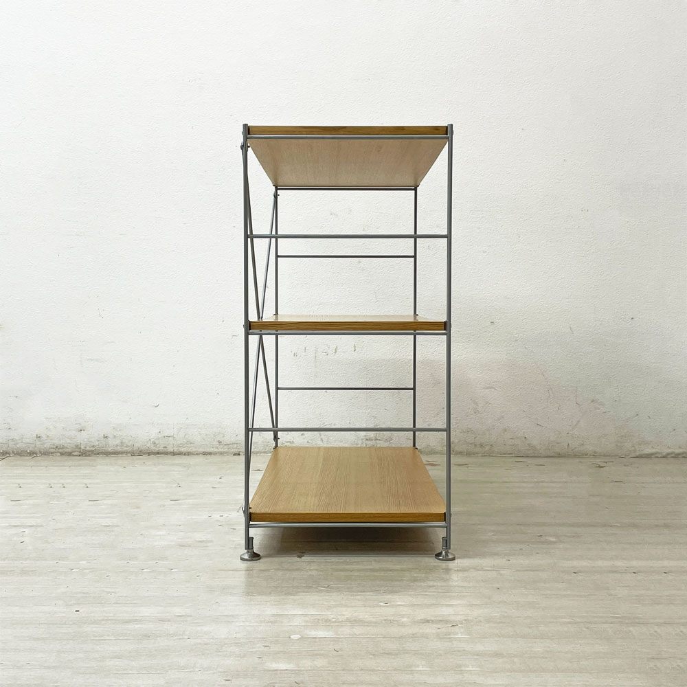 無印良品 MUJI スチールユニットシェルフ タモ材 小 3段 棚板3枚 W86cm ナチュラル シンプルデザイン ●