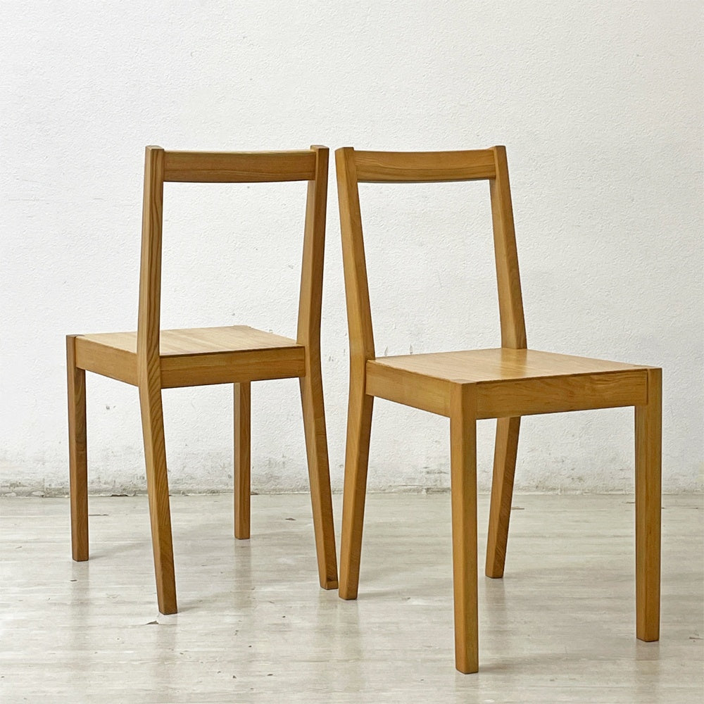 無印良品 MUJI ダイニングチェア タモ無垢集成材 板座 ナチュラル シンプルデザイン 廃番 2脚セット A ●