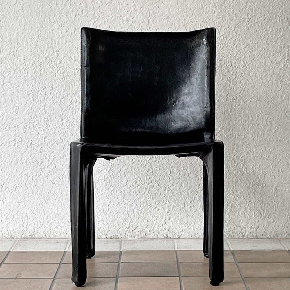 カッシーナ Cassina キャブチェア 412 CAB CHAIR アームレス 本革 ブラック マリオ・ベリーニ MoMA イタリアンモダン 定価￥385,000- ◇