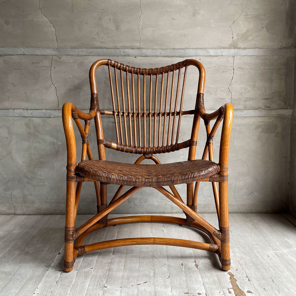 カザマ KAZAMA ラタン アームチェア ラタンチェア ラウンジチェア 籐 曲木 アジアンスタイル 廃番 ♪