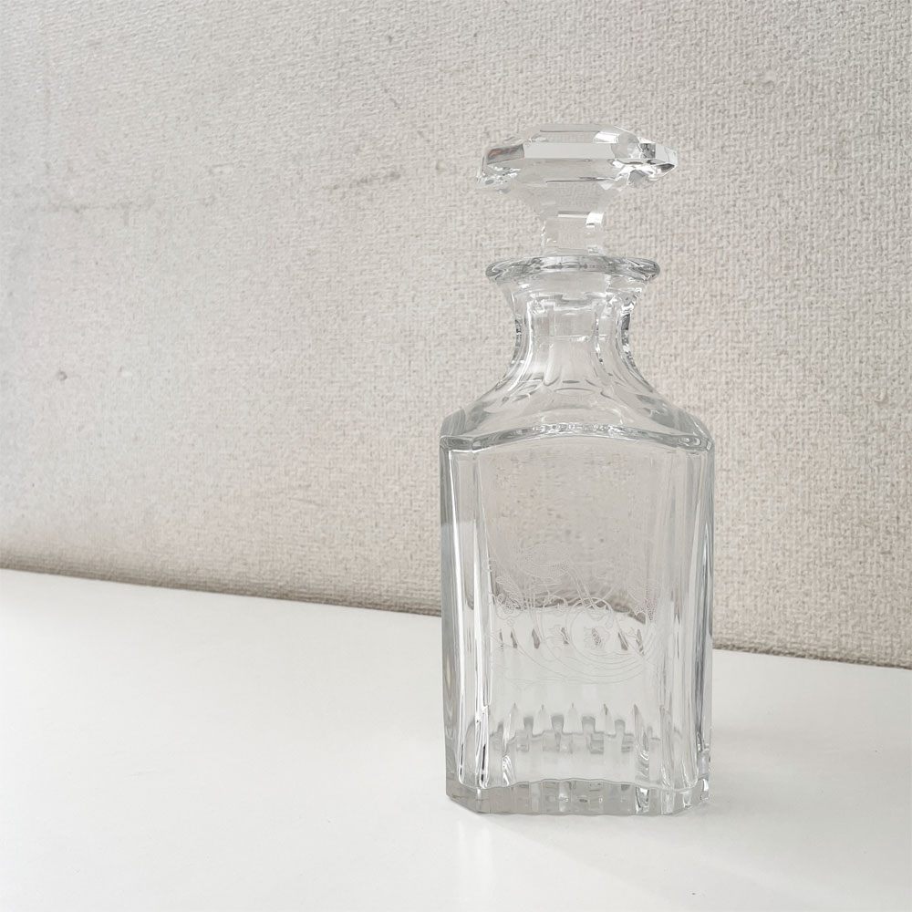 バカラ Baccarat パルメ Parme ウィスキーデカンタ エッチング 鳥 H24cm クリスタルガラス フランス 廃番 ◎