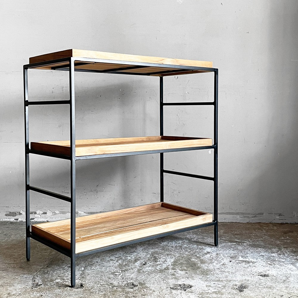 イデー IDEE ジャティ トゥア シェルフ JATI TUA SHELF M オープンシェルフ 3段 オールドチーク無垢材 ブラックスチールフレーム W76cm インダストリアル 定価￥119,900- ■
