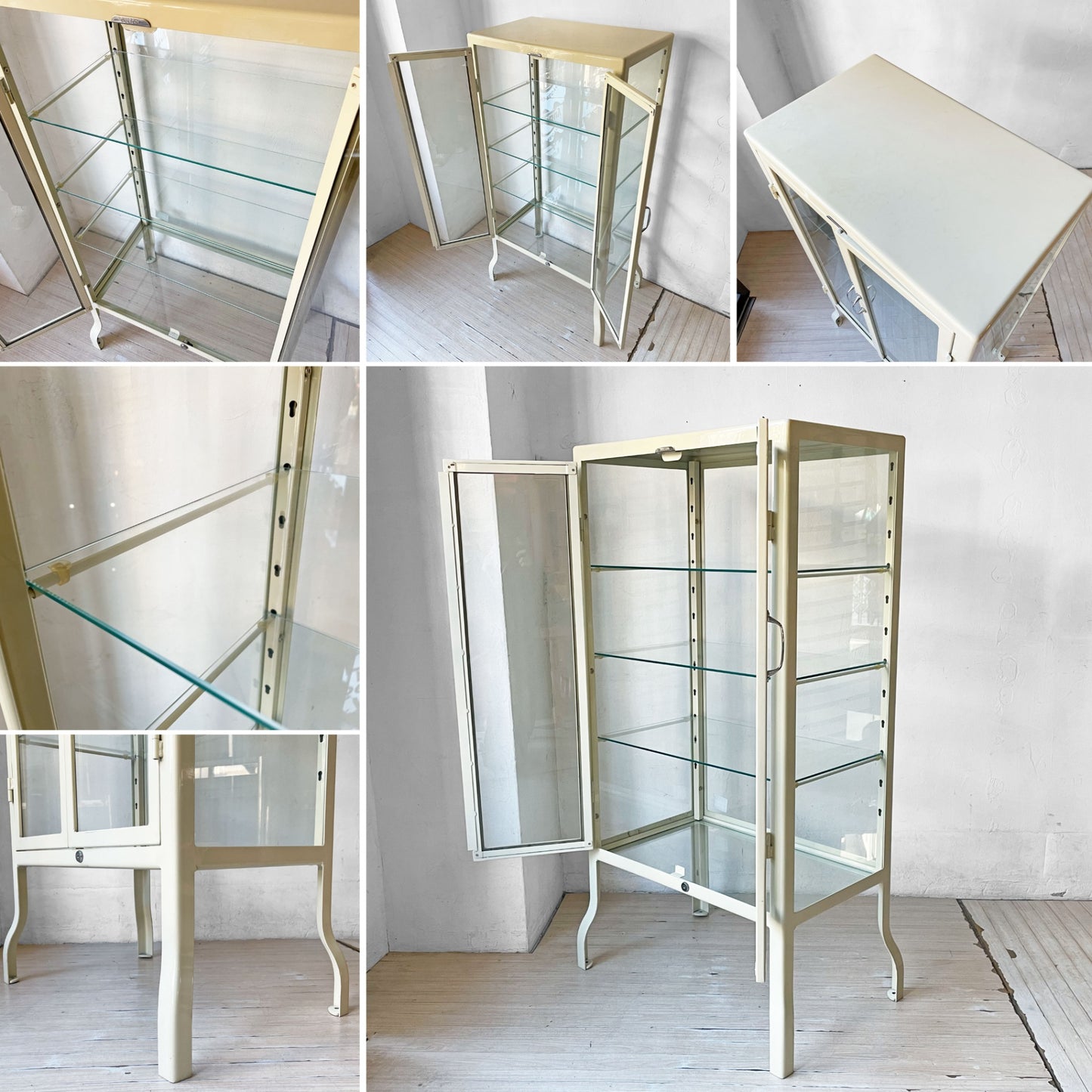 ダルトン DULTON ドクターキャビネット Doctor cabinet S ケビント キュリオケース ディスプレイラック 飾り棚 ガラス スチール アイボリー 定価\77,000- ★
