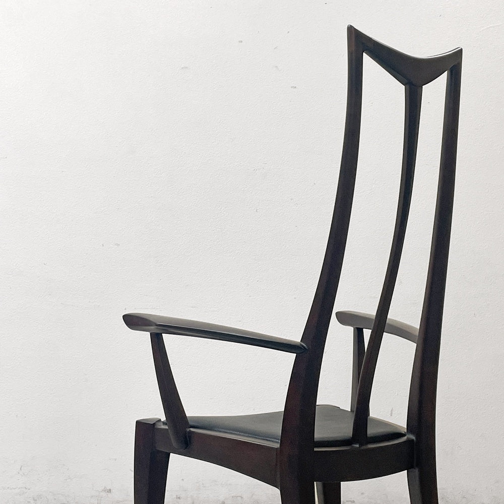 クラフトファニチャー Craft furniture ハイバックチェア ダイニングチェア アーム 無垢材 レザー モダンデザイン ●
