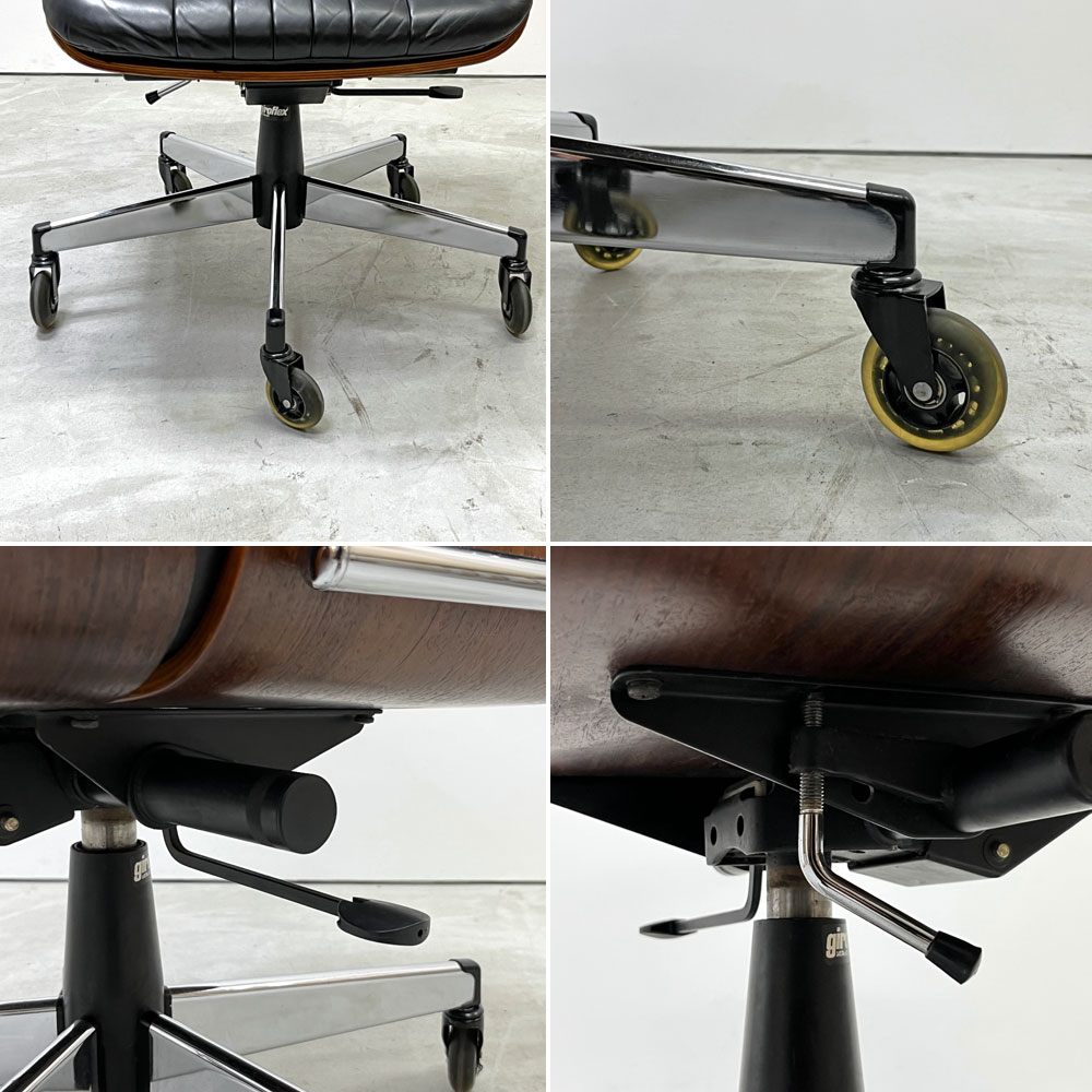 ジロフレックス giroflex ミドルバックアームチェア 83 ブラサ BRASA デスクチェア レザー プライウッド スイス ミッドセンチュリー ●