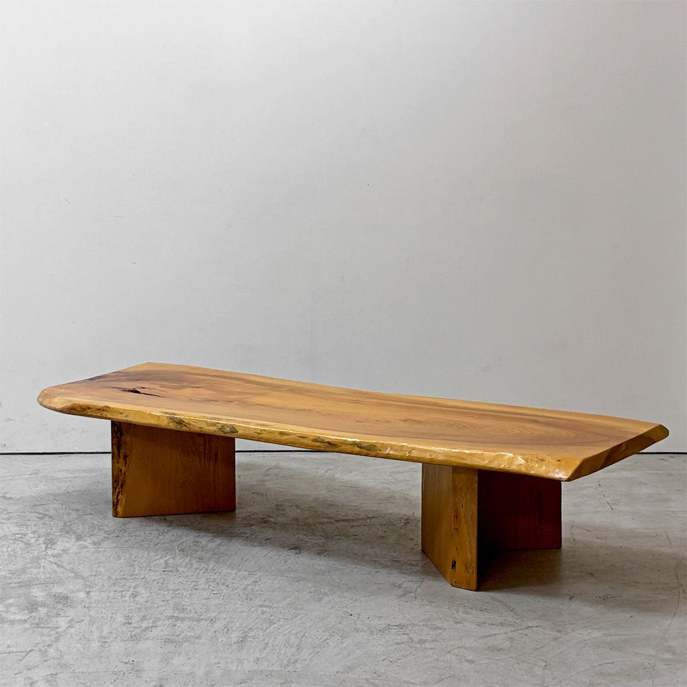 クラフト家具 Craft Furniture 欅無垢材 一枚板 ローテーブル 座卓 耳付き 天然木 ナチュラル W168.5cm  ●