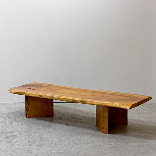 クラフト家具 Craft Furniture 欅無垢材 一枚板 ローテーブル 座卓 耳付き 天然木 ナチュラル W168.5cm  ●