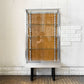 パシフィックファニチャーサービス PACIFIC FURNITURE SERVICE P.F.S. アルミナム ALUMINIUM GLASS CASE ガラスケース AL-60 オーク材 スチール脚 W60cm 定価￥121,000 - ◎