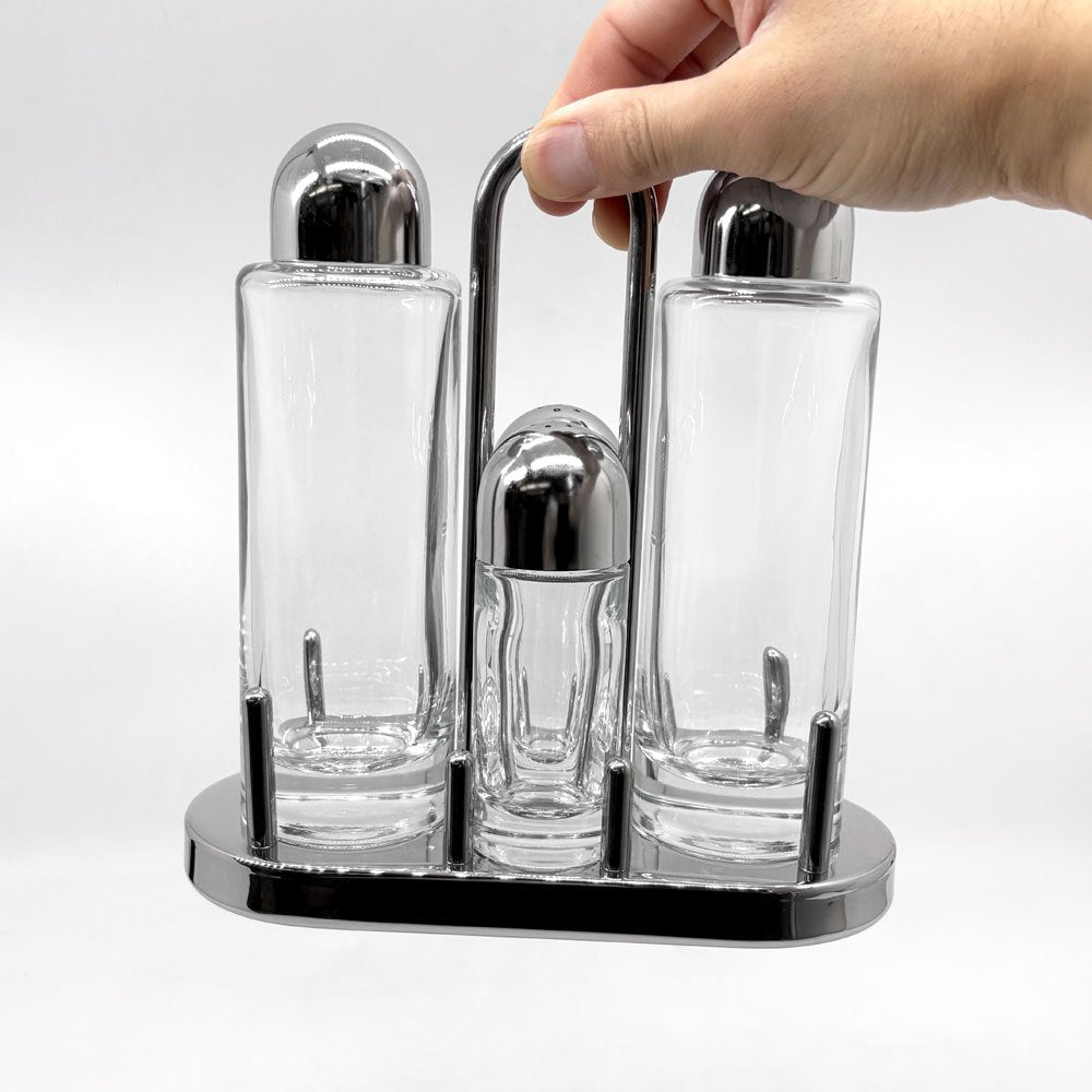 アレッシィ ALESSI 5070 調味料入れ コンディメントセット (オイル&ビネガー＆ソルト＆ペッパー) エットーレ・ソットサス Ettore Sottsass イタリア ●