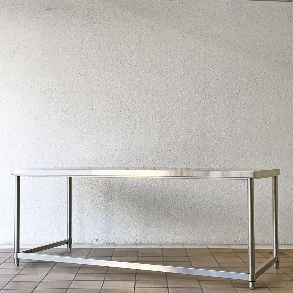 インダストリアルデザイン Industrial Design ステンレス ワーキングテーブル ステンレスデスク 作業台 三方枠タイプ アジャスター 高さ調整機能付 天板厚3.5cm W180cm 工業系 ◇