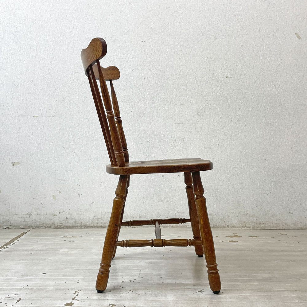 ビンテージ vintage 木製 ウィンザーチェア ダイニングチェア クラシカルデザイン スポークバック 座繰り●