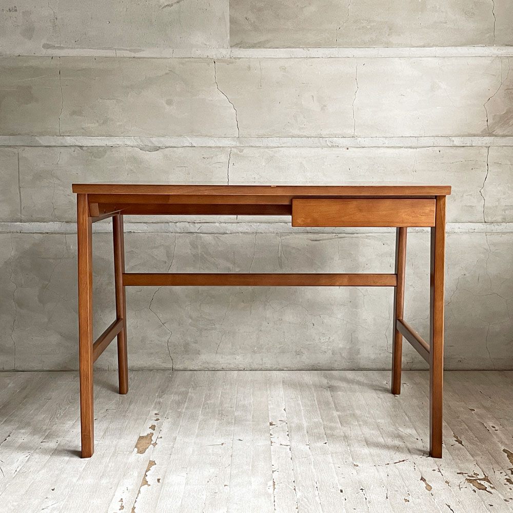 カリモク60＋ ロクマルプラス デスク スライド引き出し 片袖 ウォールナットカラー オーク材 ラバートリー材 レトロモダン ♪