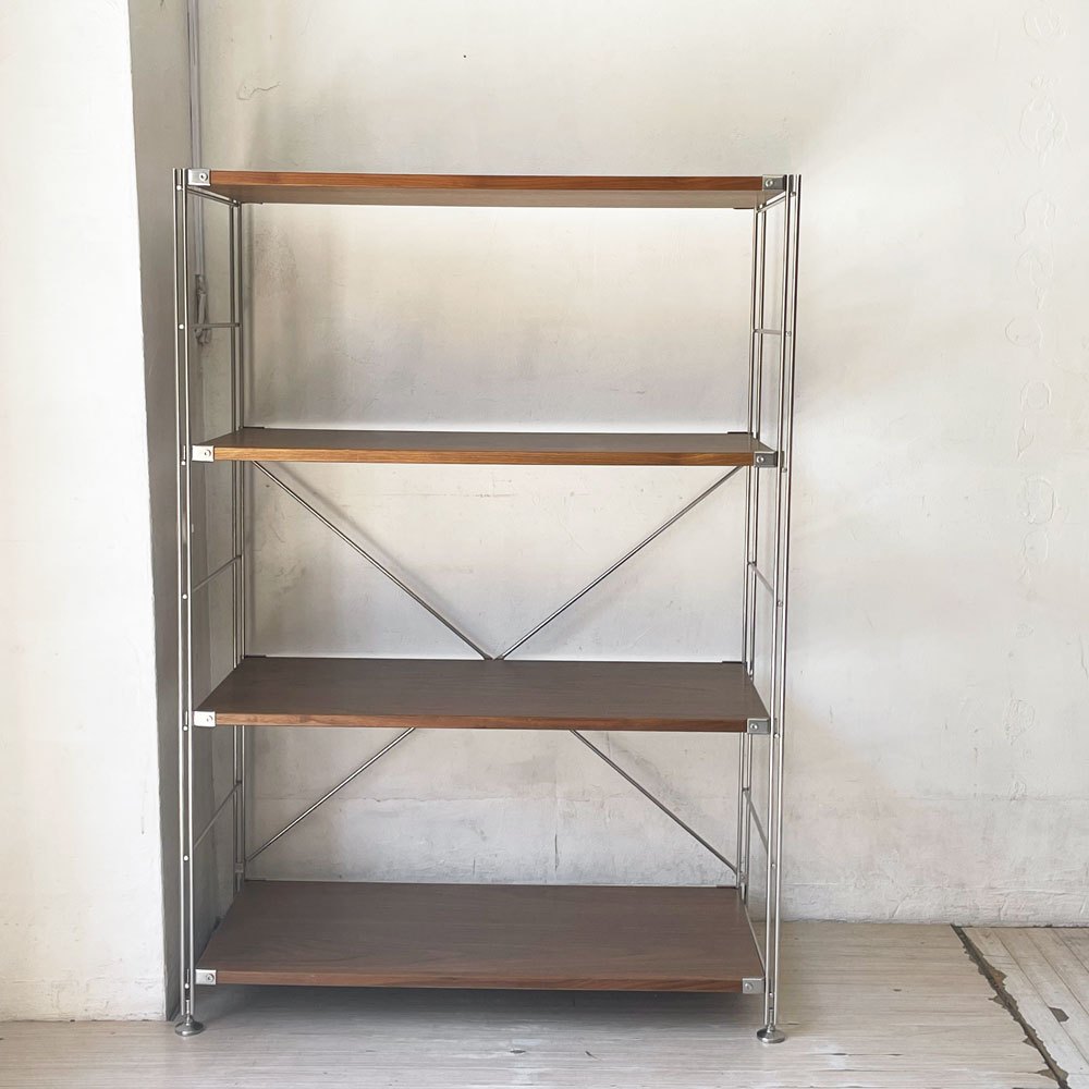 無印良品 MUJI ステンレスユニットシェルフ ウォールナット材 中 W58 × H120cm 1列4段 本棚 飾り棚 収納棚 定価29,900円 ★