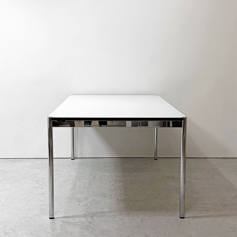USMモジュラーファニチャー USM Haller USMハラーテーブル ワーキングデスク W200cm アジャスター パールグレーラミネート  ホワイト 高さ調整機能 リング付 モダンデザイン ●