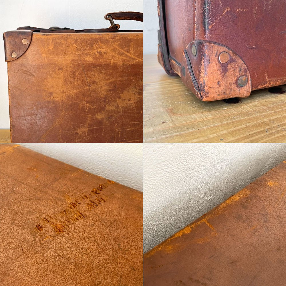 ビンテージ Vintage レザー トランク ボックス ディスプレイ 什器 オブジェ 撮影小物 ★