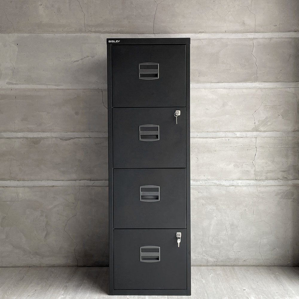ビスレー QUBE By BISLEY ファイリング デスクキャビネット ブラック 4ドロワー A4サイズ オフィス家具 鍵付き 英国 廃番 ♪