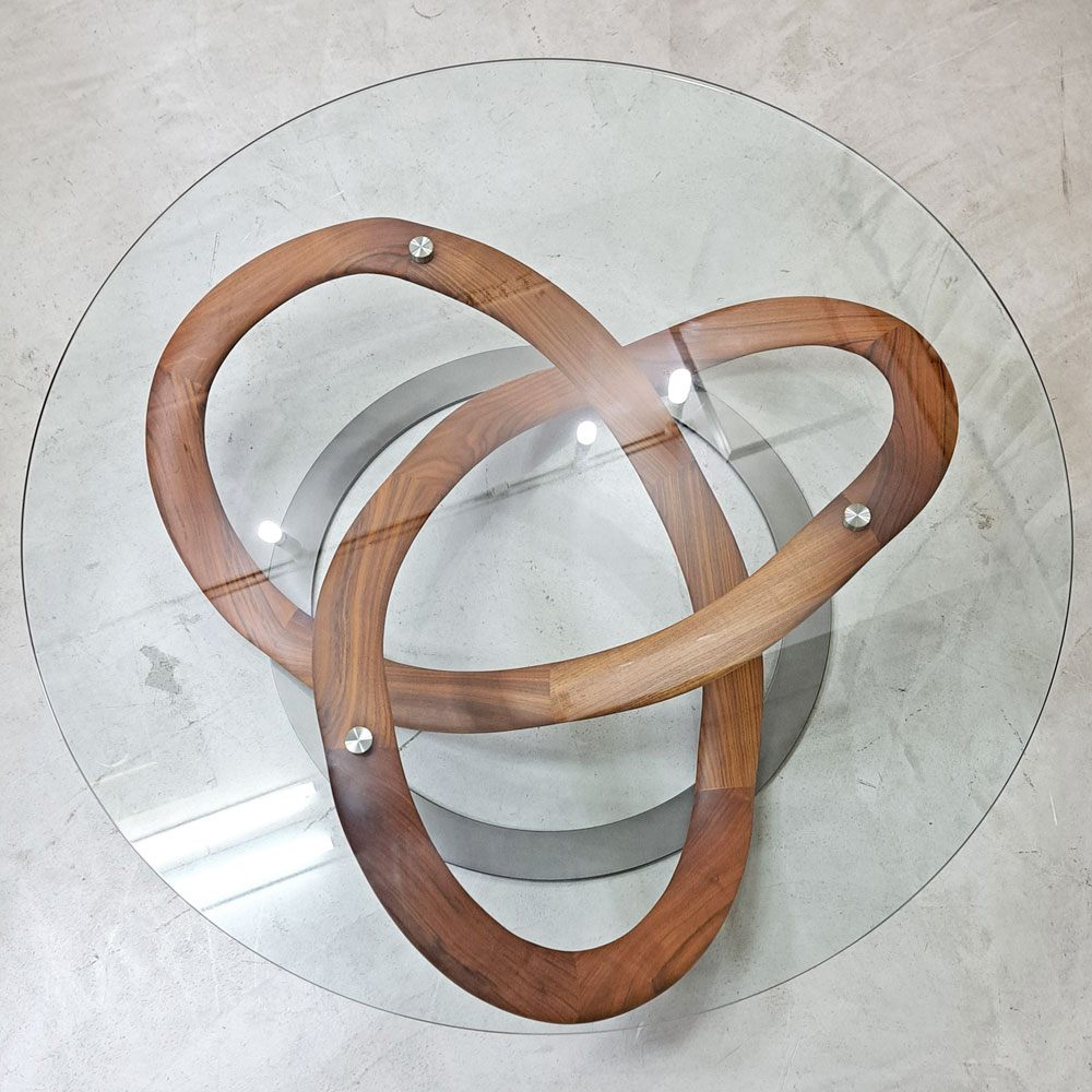 ポラダ porada インフィニティ INFINITY リビングテーブル コーヒーテーブル ラウンド Φ120cm ガラス天板 ウォールナット無垢材 イタリア 定価￥649,000- ACTUS取扱い ●