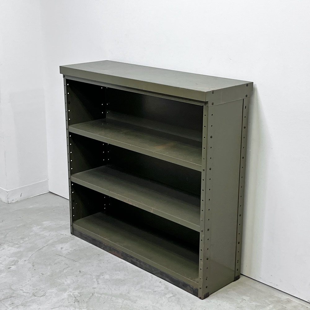 ビンテージ Vintage スチールシェルフ 3段 カーキ サイドボード オープンシェルフ シューズラック インダストリアル ●