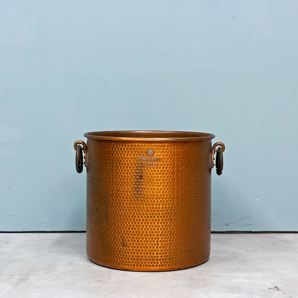 ビンテージ Vintage 銅製 プランターカバー 槌目 コッパー 鉢カバー バスケット アンティーク インテリア 店舗什器 ◎