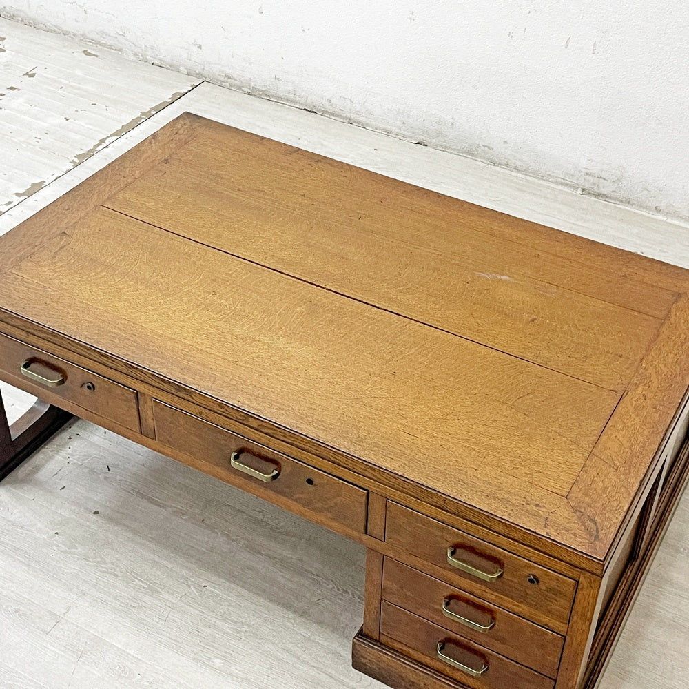 ジャパンビンテージ Japan Vintage 文机 座卓 ローテーブル 木製 抽斗5杯 古家具 ●