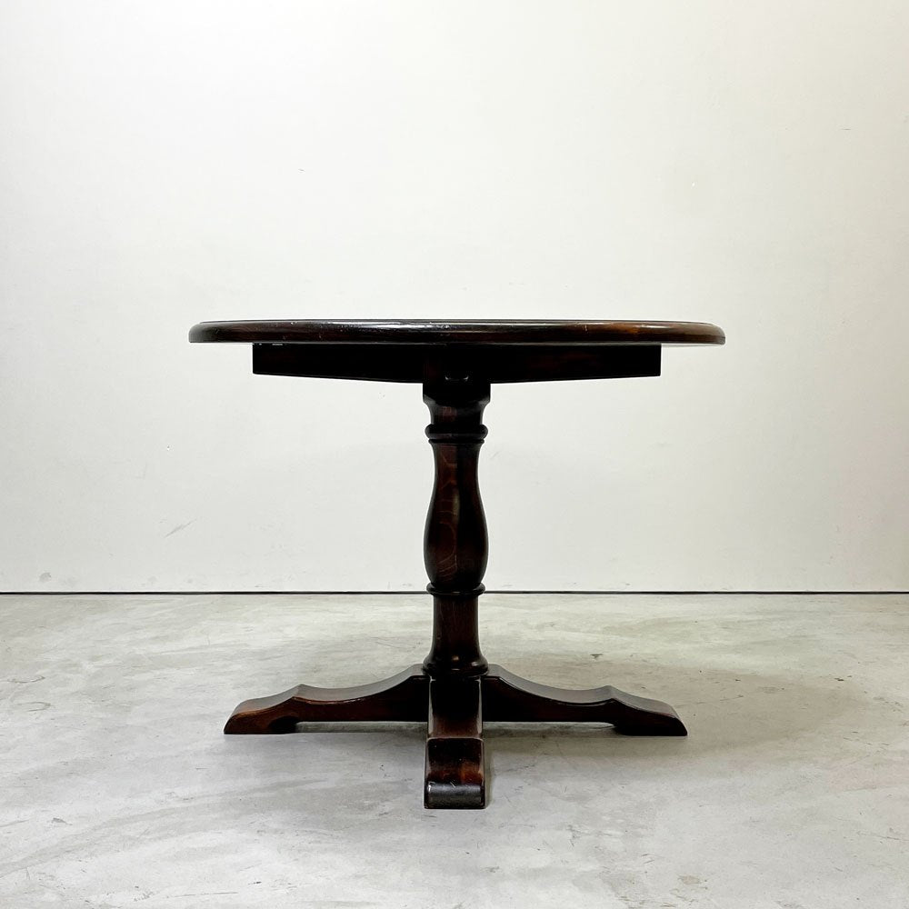 クラシカルデザイン Classical Design ダイニングテーブル ラウンド Φ90cm 木製 ダークブラウン 一本脚 レトロ家具 ●