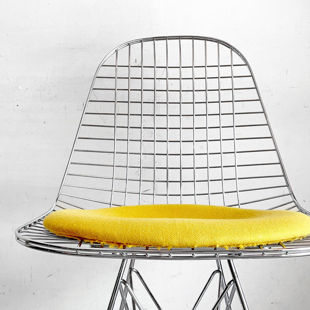 ヴィトラ Vitra DKR ワイヤーチェア Eames Wire Chair エッフェルベース シートパッド付 イエロー C&R イームズ ミッドセンチュリー ■