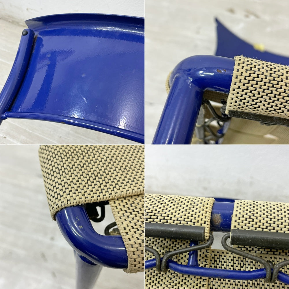 アルテラーノ ARTELANO ビンテージ スチールフレームチェア ウェービングテープ張り座面 スタッキングチェア ブルー フランス A ●