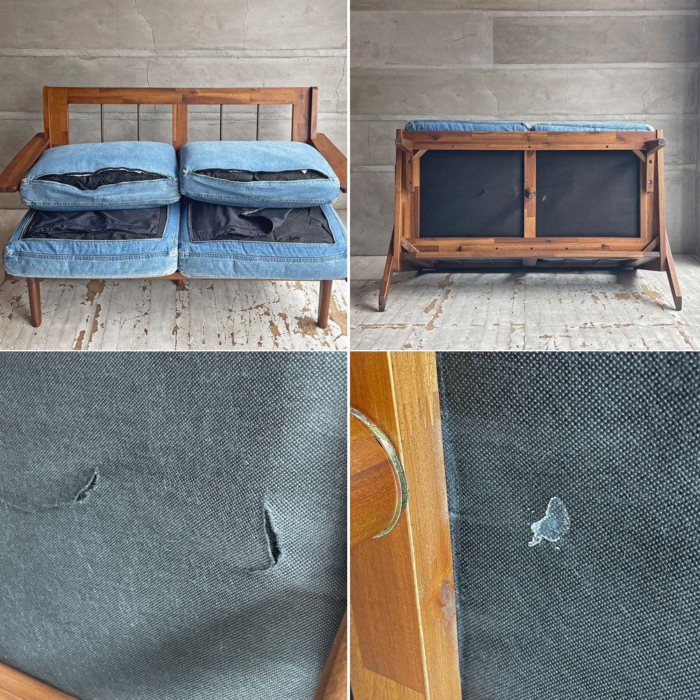 ウニコ unico スウェラ SWELLA アーム 2Pソファ 2人掛けソファ デニム生地 カバーリング アカシア無垢材 廃番 ♪