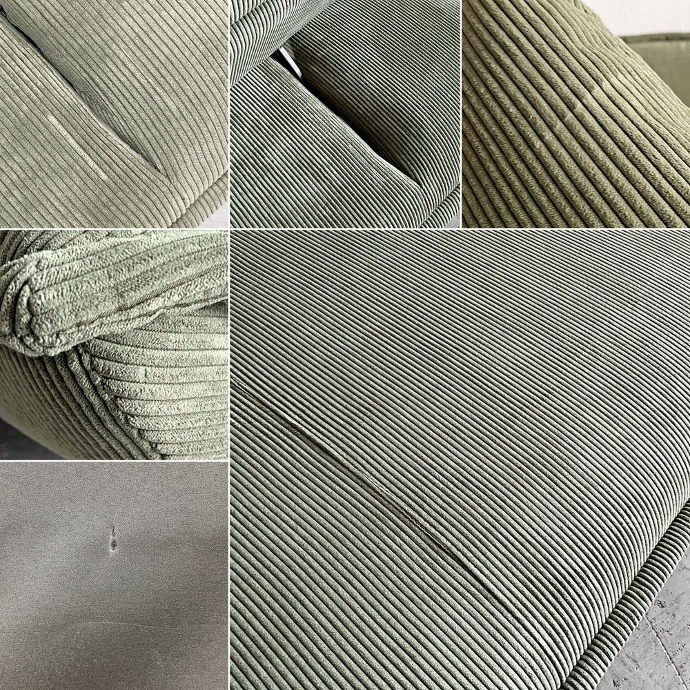 関家具 グランパ Granpa 2.5人掛けソファ 背もたれ前後スライド式 W165cm コーデュロイ グリーン クッション付 〓