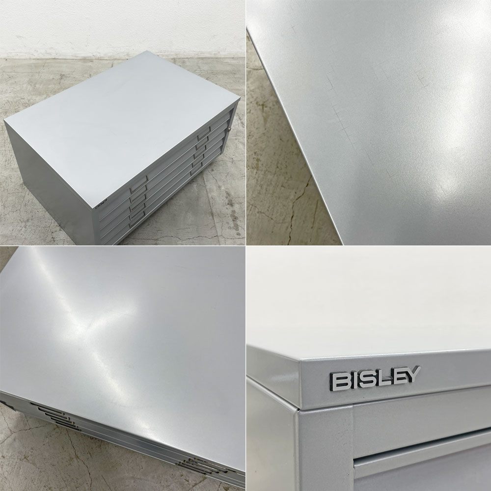 ビスレー BISLEY FCB43 A1サイズ マップケース 引き出し5段 鍵付き シルバー キャビネット ポスター 図面 画材 絵画保管 イギリス 定価約275,000円 〓