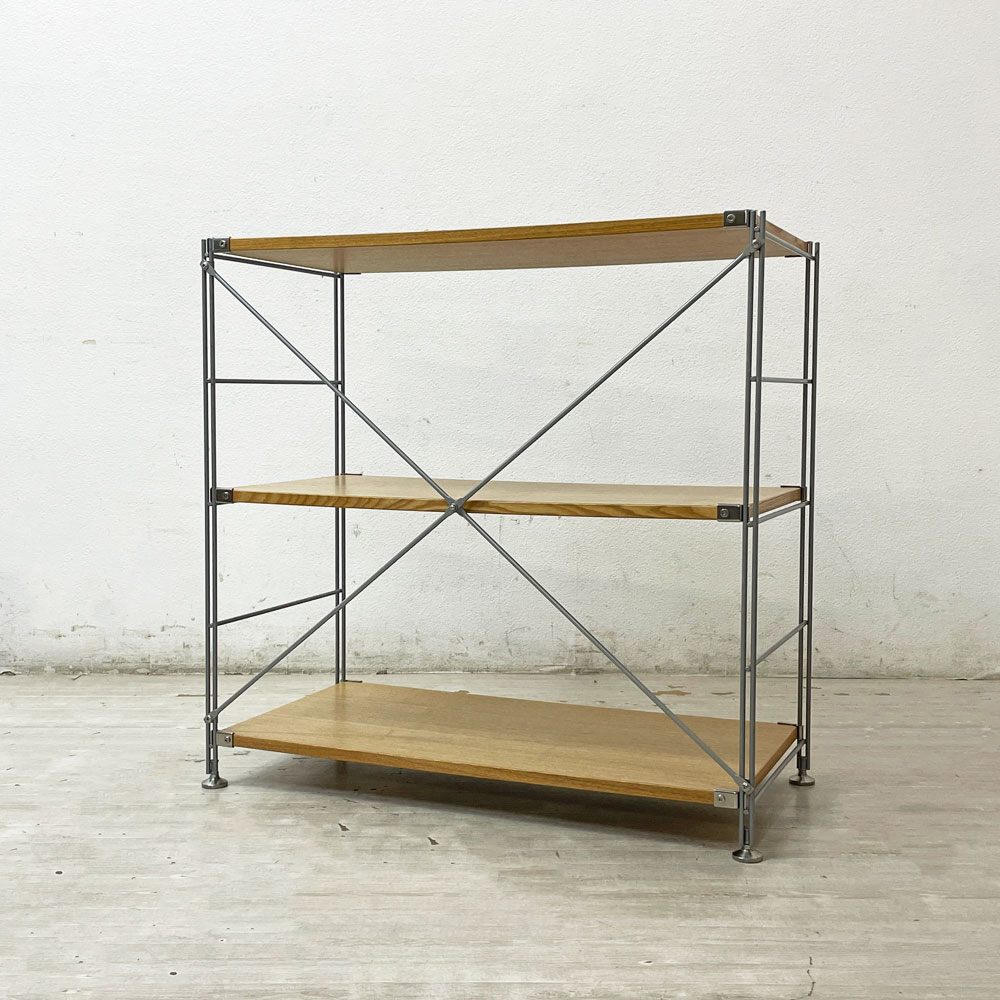 無印良品 MUJI スチールユニットシェルフ タモ材 小 3段 棚板3枚 W86cm ナチュラル シンプルデザイン ●