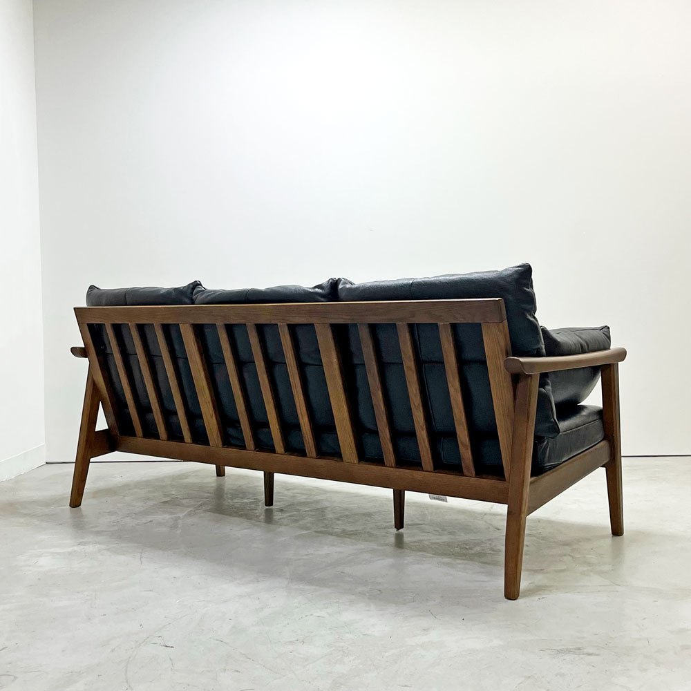 ケユカ KEYUCA カストラップ Kastrup 3シーターソファ オーク無垢材 本革 ブラック フェザー混 W185cm ●