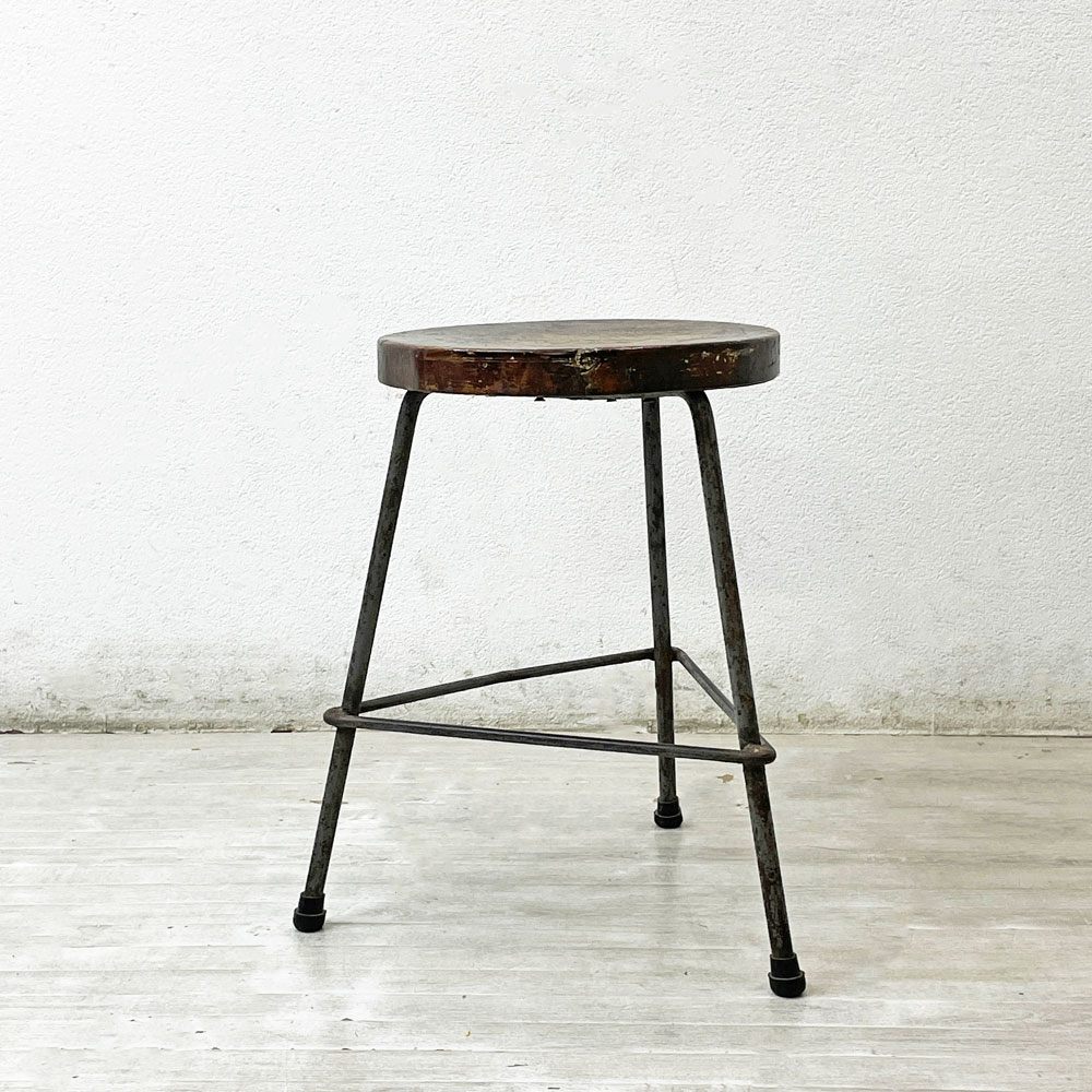 ピエールジャンヌレ Pierre Jeanneret スツール Stool チーク材 三角脚 ビンテージ レター入り チャンディーガル 1960s ●