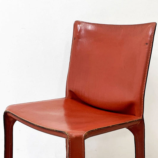 カッシーナ Cassina キャブチェア 412 CAB CHAIR アームレス 最高級本革 赤茶 マリオ・ベリーニ MoMA 永久展示品 イタリアモダン A ●