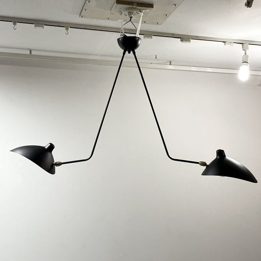 セルジュ ムーユ Serge Mouille ペンダントライト 2灯 リプロダクト品 ブラック スチール 廃番 要電気工事 ●