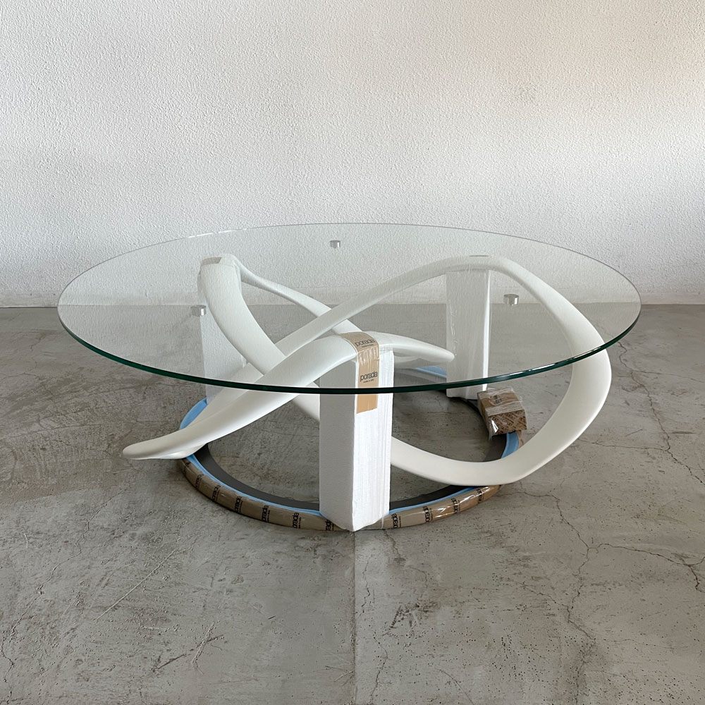 ポラダ porada インフィニティ― INFINITY リビングテーブル Φ120cm ガラス 丸天板 コーヒーテーブル ローテーブル 未使用 美品 ￥649,000～の品 イタリアモダン デザイナーズ家具 〓