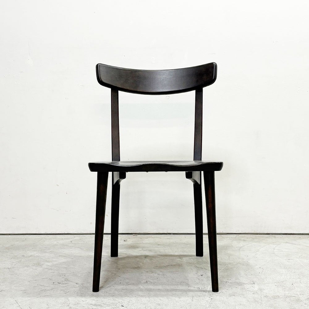 IDC大塚家具 OTSUKA フィルスリー Fill3 ダイニングチェア オーク無垢材 板座 座繰り ダークブラウン 廃番 B ●