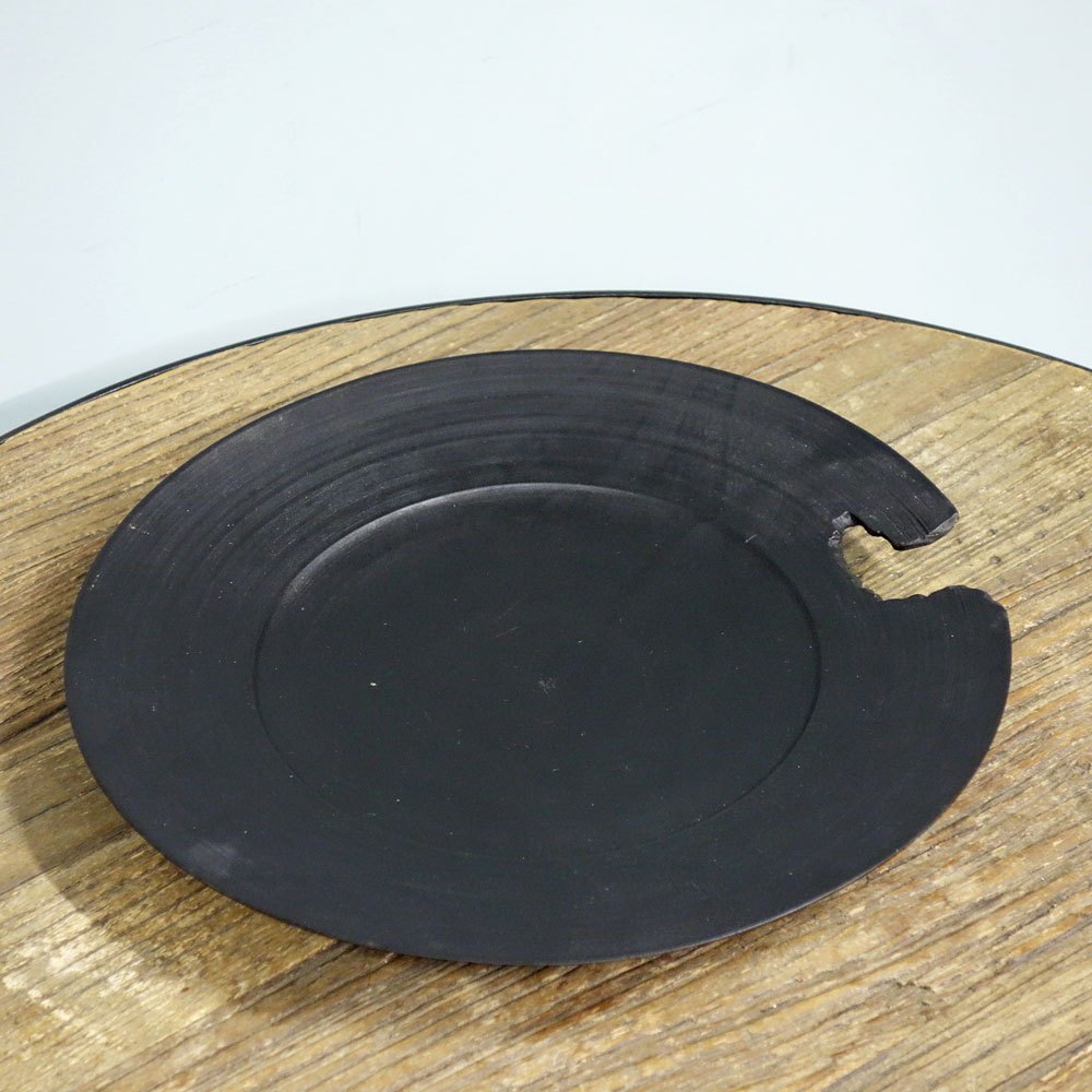 運天達也 リム皿 墨 柿渋 30cm ウッドプレート 現代作家 ◎