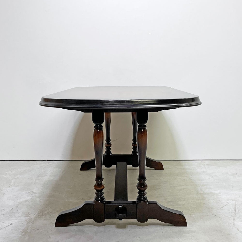 飛騨産業 HIDA ダイニングテーブル 木製 ダークブラウン W145cm クラシカルデザイン レトロ家具 ●