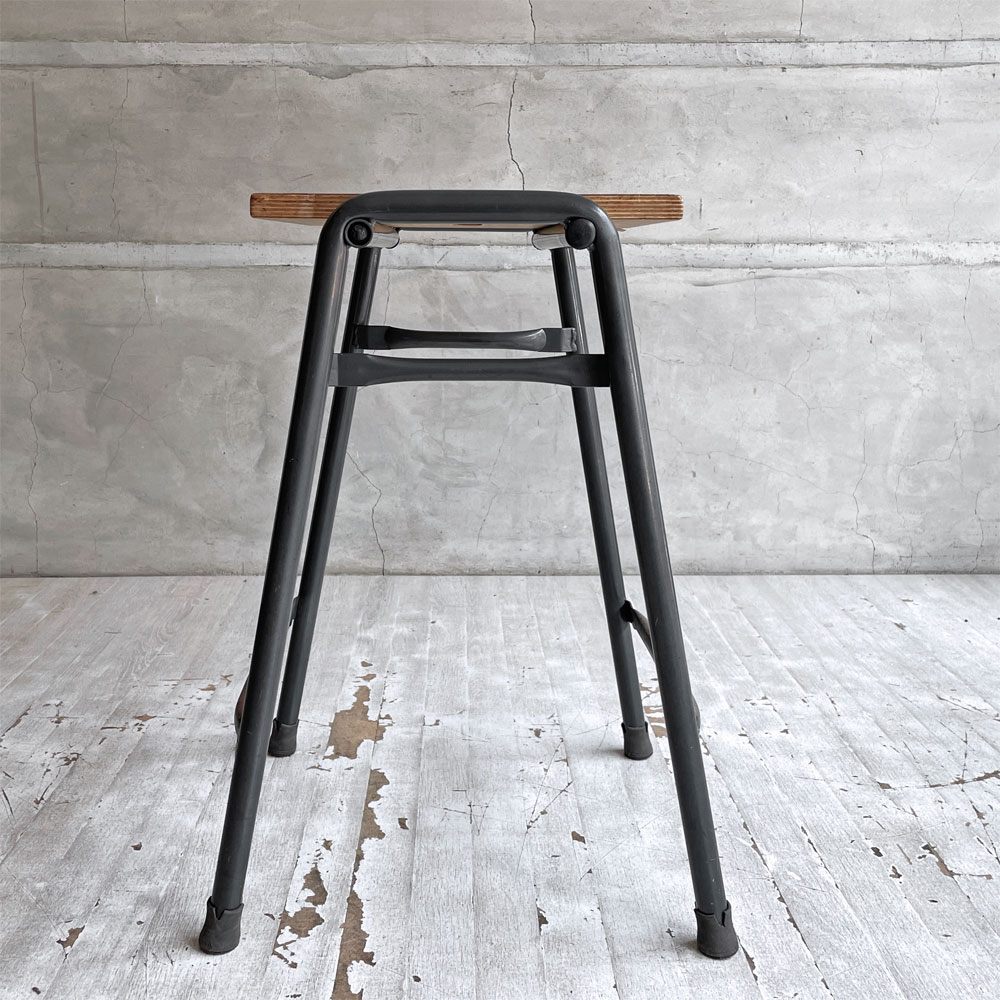 UKビンテージ プライウッド×スチールパイプ スツール Stool インダストリアル 英国家具 ♪
