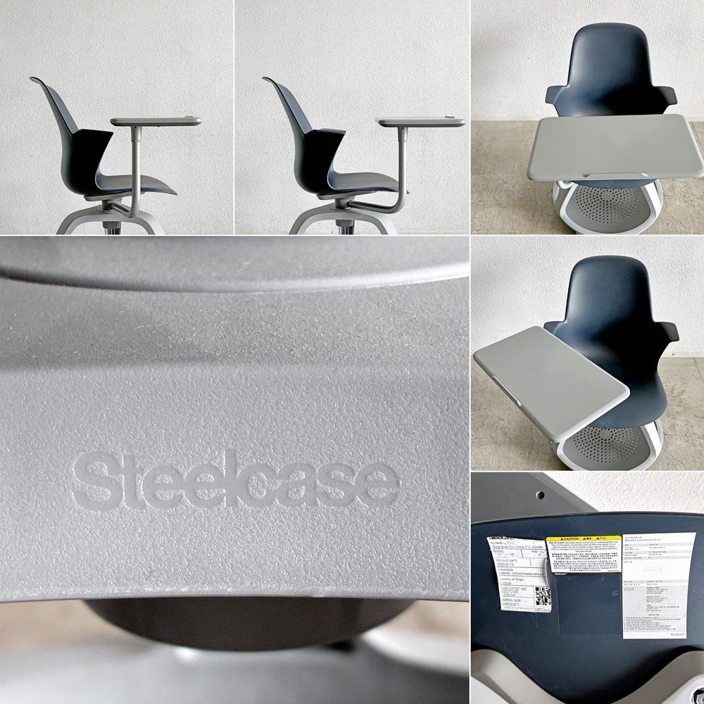 スチールケース Steelcase ノード node ミーティングチェア オフィスチェア ネイビー 可動式サイドテーブル＆キャスター付 A 〓