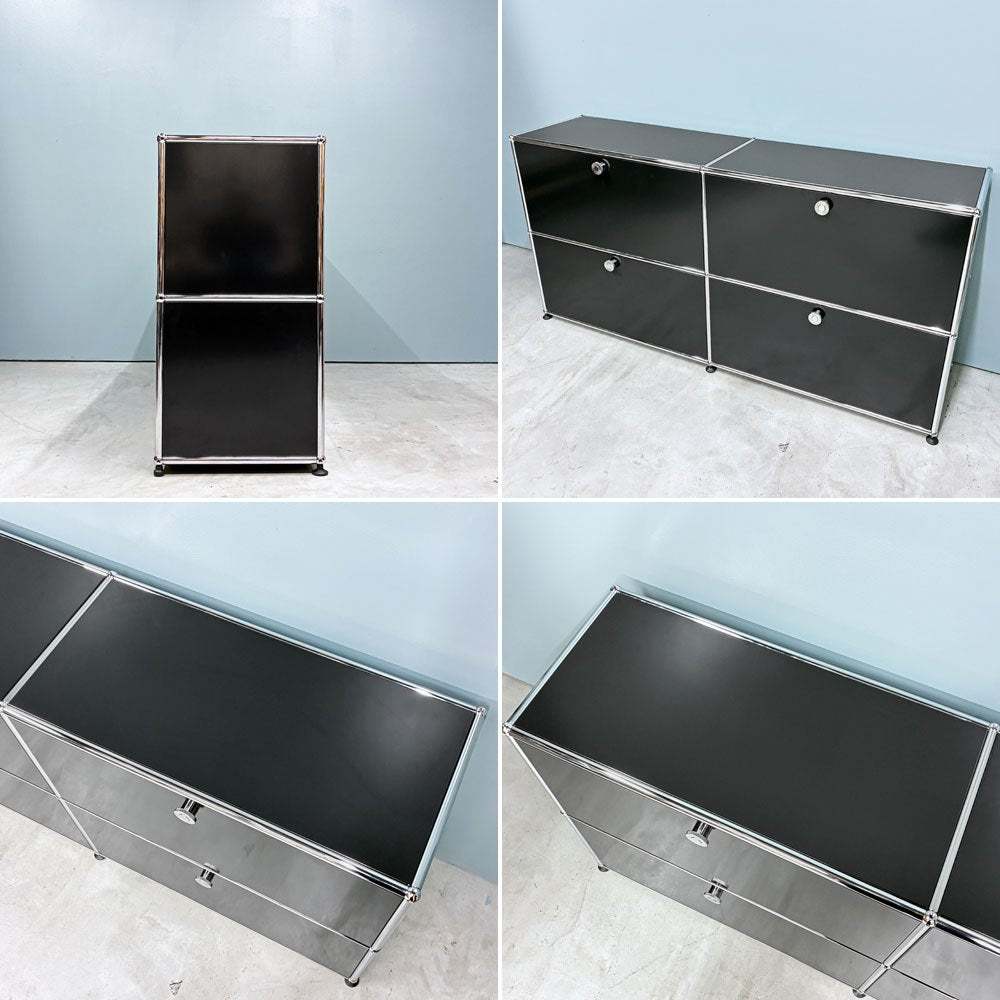 ユーエスエムハラー USMハラー USM Haller モジュラーファニチャー キャビネット シェルフ 2列2段 ドロップダウンドア×4 ブラック W152㎝ 参考定価￥351,007- 未使用品 ◎