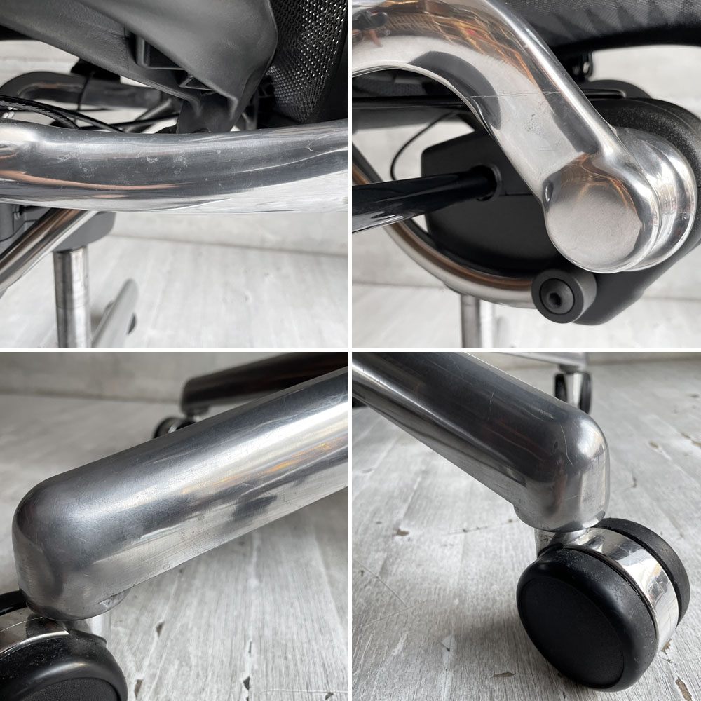 ハーマンミラー Herman Miller アーロンチェア タキシードメッシュ フル装備 Bサイズ ポスチャーフィット ポリッシュドアルミベース レザーアーム バナナクッション新品 ♪