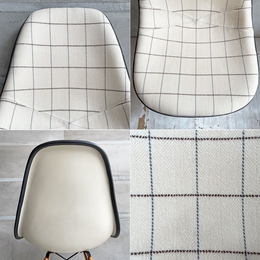 ハーマンミラー Herman Miller サイドシェルチェア サード 3rd ビンテージ FRP アプホルスター ファブリック ヘリンボーン チェック×アイボリー ダウェルベース イームズ ミッドセンチュリー ファブリック張替済♪