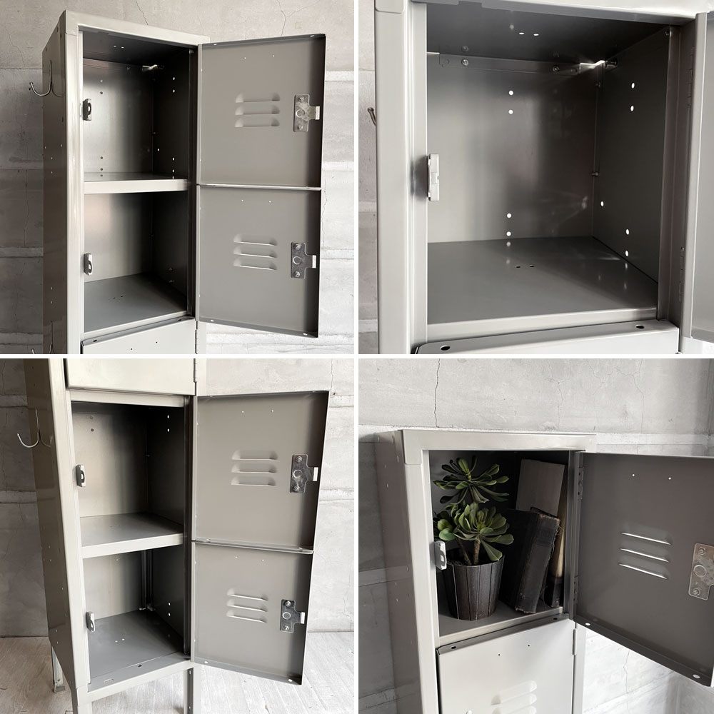 リオン LYON 4段スチールロッカー Standard Steel Four Tier Locker ダブグレー フック付 インダストリアル 店舗什器 ♪